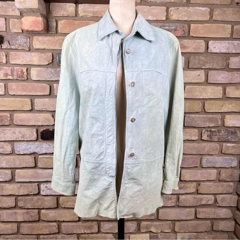 WEEKEND MAX MARA distressed pale turquoise blue suede shirt jacket shacket